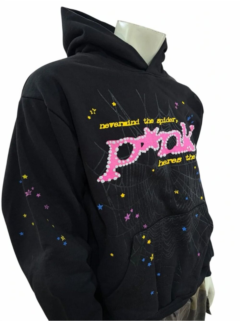 Report Sp5der P*NK Hoodie Black Spider Hoodie Size L.